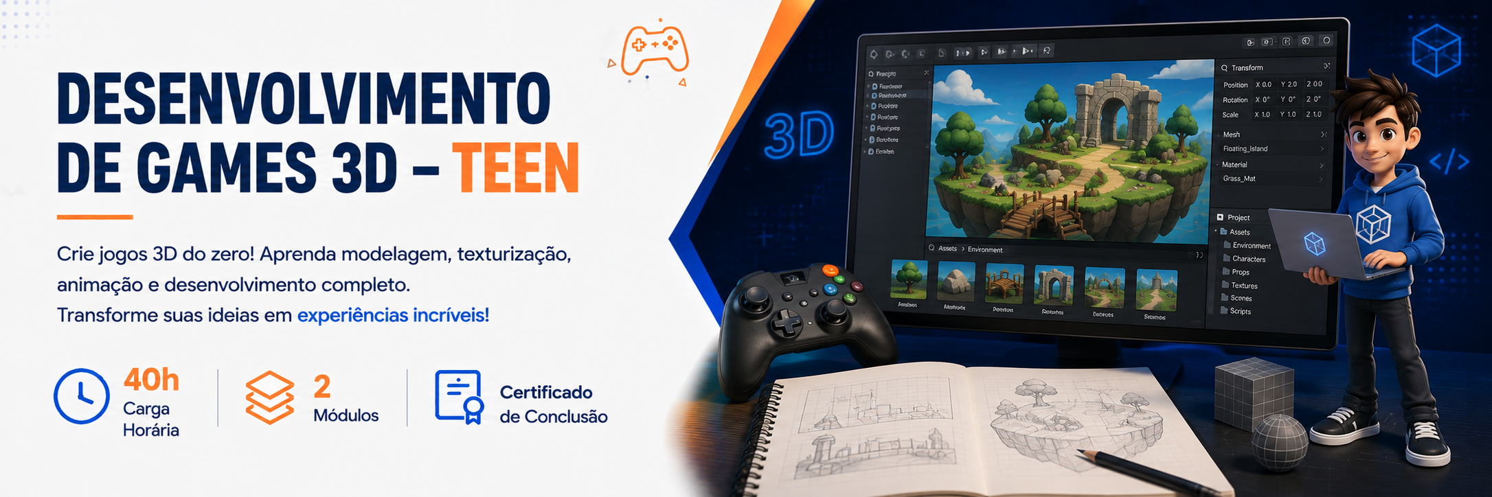 Banner do curso Desenvolvimento de Games 3D – Teen