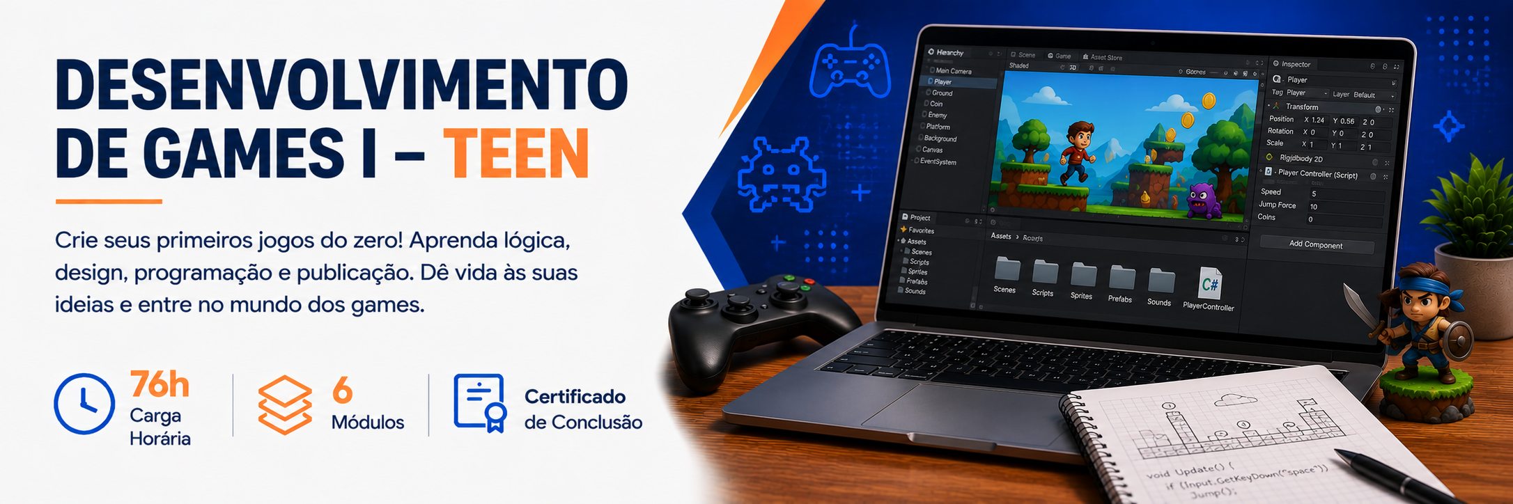 Banner do curso Desenvolvimento de Games I – Teen