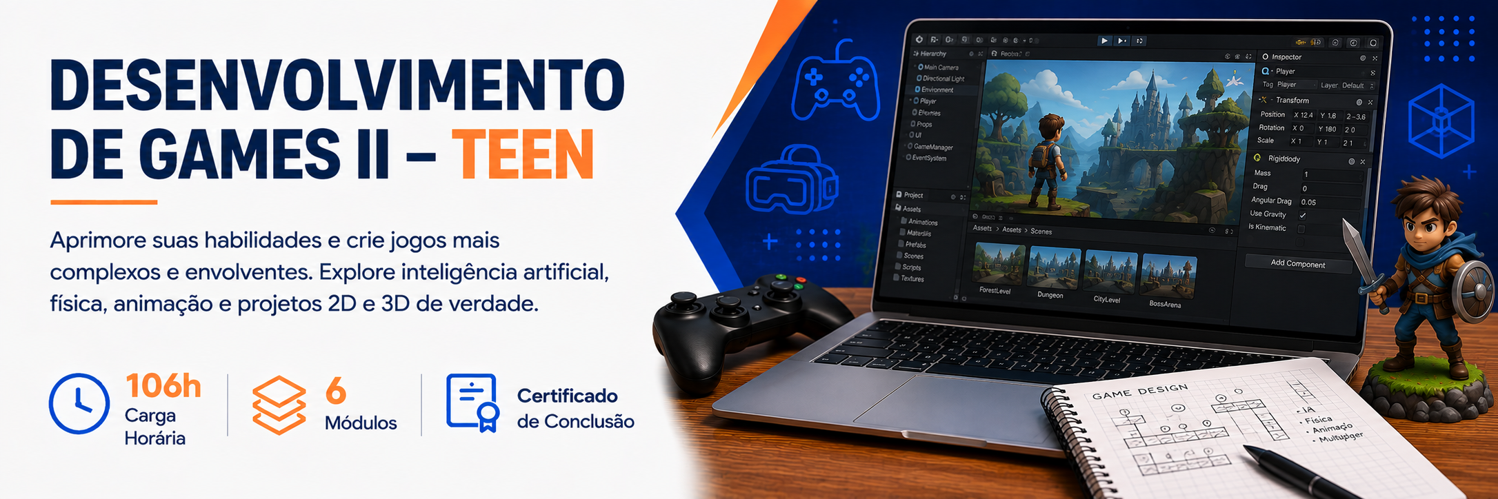 Banner do curso Desenvolvimento de Games II – Teen